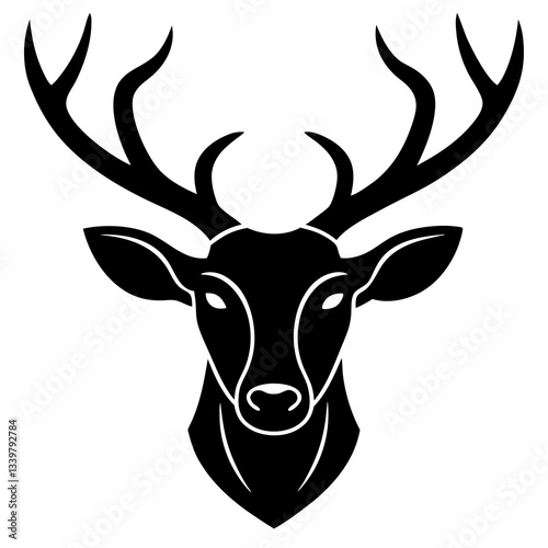 deer head simple black silhouette, Black silhouette vector icon, silhouette illustration
