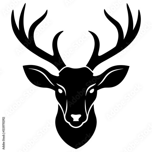 deer head simple black silhouette, Black silhouette vector icon, silhouette illustration