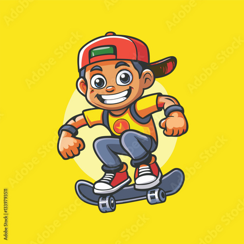 Energetic Skater Boy Mascot Cartoon Character in Vector Format