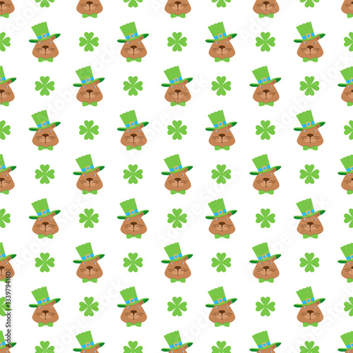 Capybara Patrick's Day Cute Cartoon Pattern, Ireland Vector
