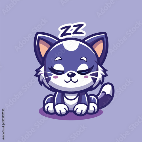 Sleepy Cat Mascot Character Vector Cartoon Illustration with Closed Eyes
