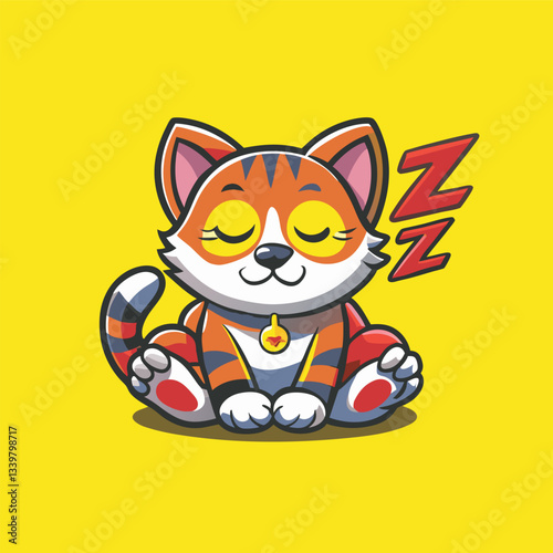 Cute Sleepy Cat Cartoon Mascot Character for Design Projects
