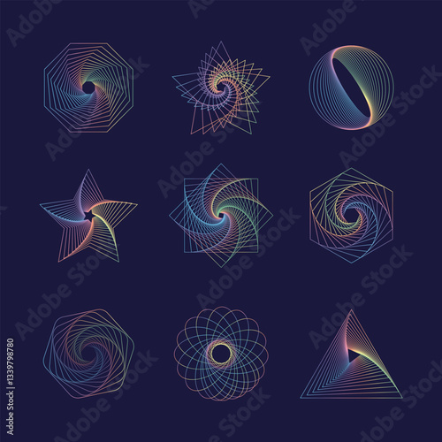 Abstract Geometric Shapes. Contemporary Color Line Art. 2