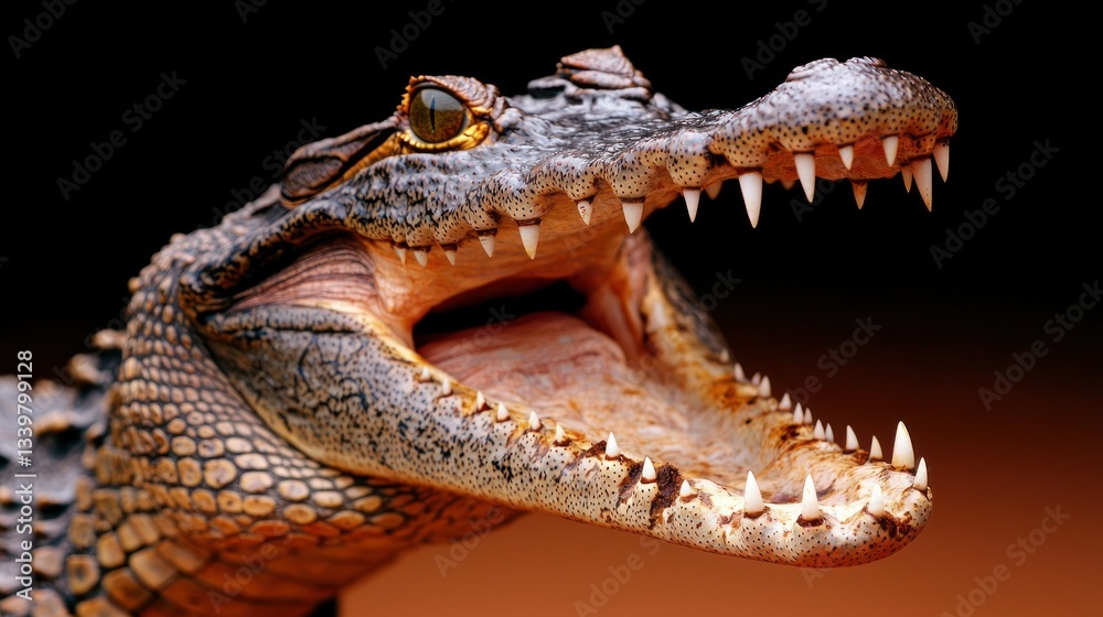 An alligator showing its sharp teeth with its mouth open
