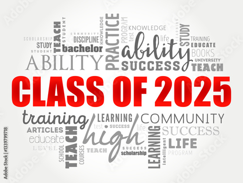 Class of 2025 - the group of students who graduated from high school or college in the year 2025, word cloud concept background