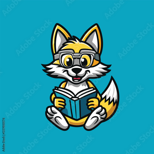 Smart Fox Reading Book with Vector Character Design Illustration in Logo Style