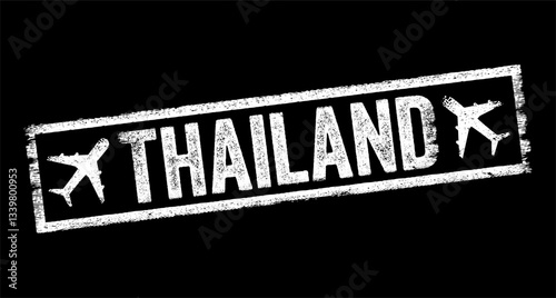 Thailand - the country located in Southeast Asia, text emblem stamp with airplane