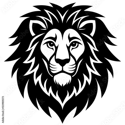 lion head simple black silhouette, Black silhouette vector icon, silhouette illustration