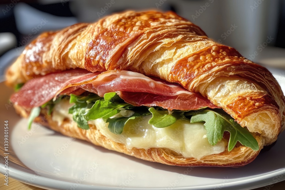 prosciutto croissant sandwich. prosciutto croissant sandwich.