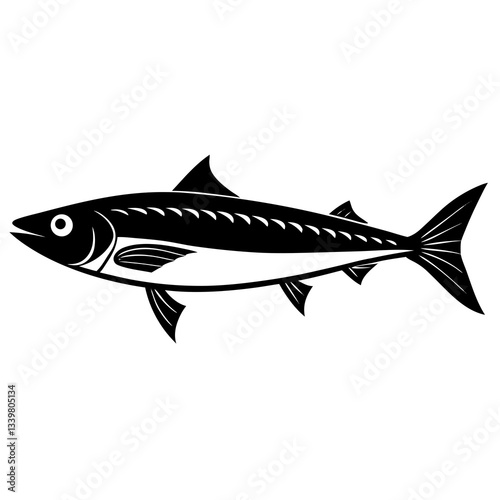 mackerel fish simple black silhouette, Black silhouette vector icon, silhouette illustration