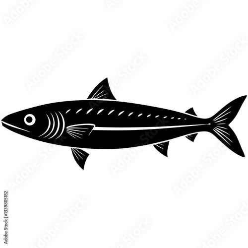mackerel fish simple black silhouette, Black silhouette vector icon, silhouette illustration