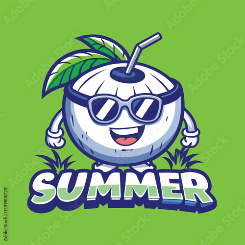 Summer Coconut Mascot Character: A Delightful Cartoon Illustration
