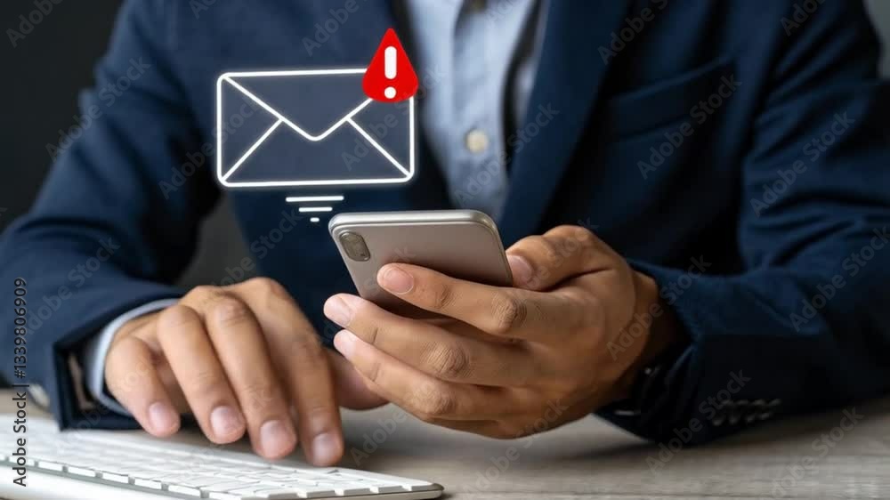 Smartphone Warning! Cybersecurity Alert: Hacked Email, Junk Mail, Scam, Malware Virus Spreading. Potential Threats & Urgent Notification. Digital Smartphone Warning! Cybersecurity Alert: Hacked Email, Junk Mail, Scam, Malware Virus Spreading. Potential Threats & Urgent Notification. Digital