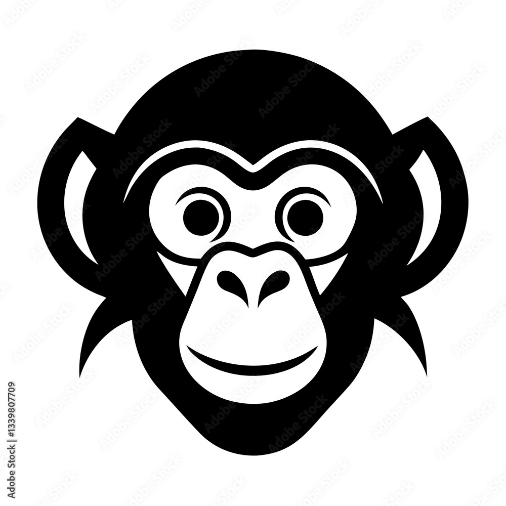 monkey head simple black silhouette, Black silhouette vector icon, silhouette illustration monkey head simple black silhouette, Black silhouette vector icon, silhouette illustration