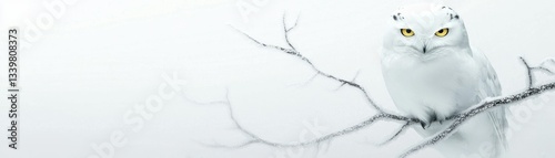 A majestic white owl perched attentively on a snowy branch