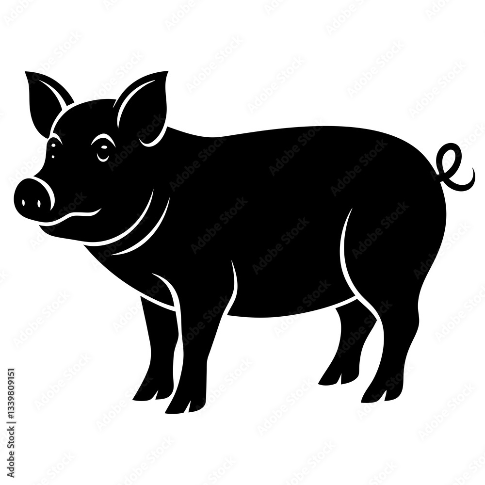 pig simple black silhouette, Black silhouette vector icon, silhouette illustration