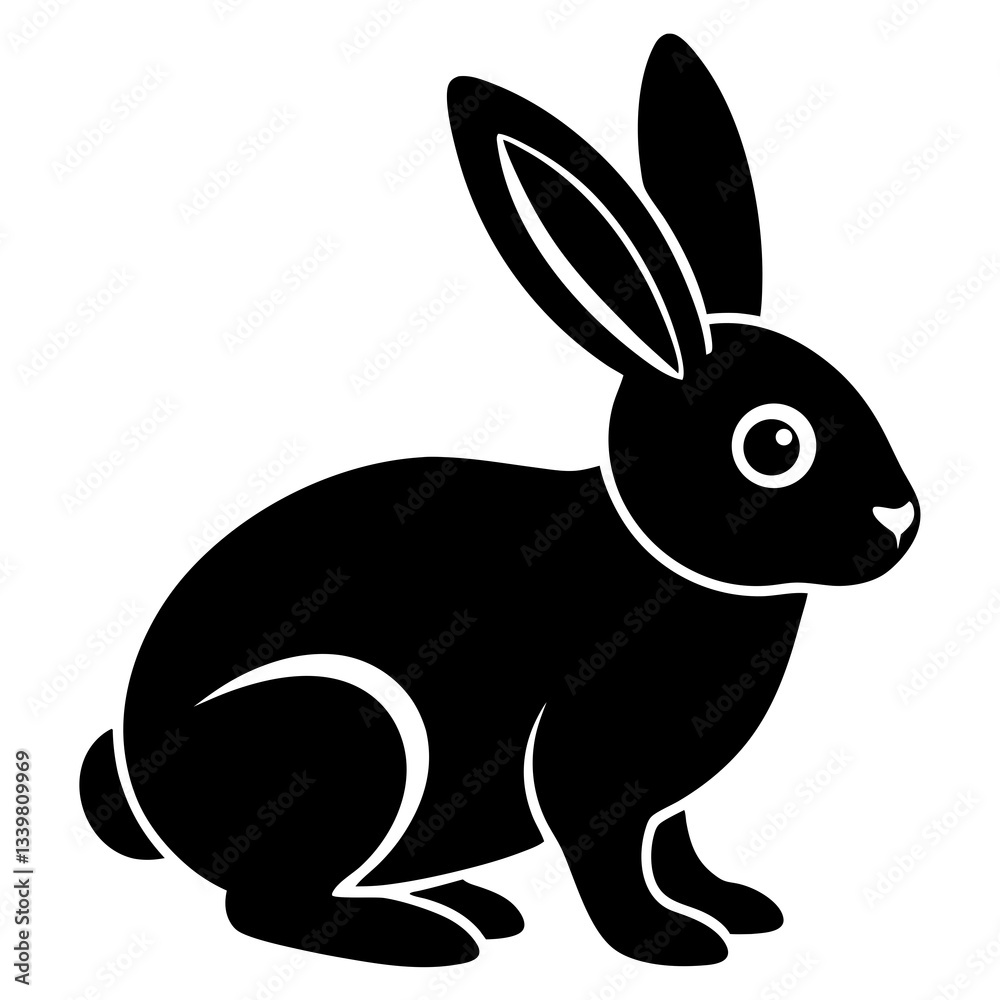 rabbit simple black silhouette, Black silhouette vector icon, silhouette illustration rabbit simple black silhouette, Black silhouette vector icon, silhouette illustration