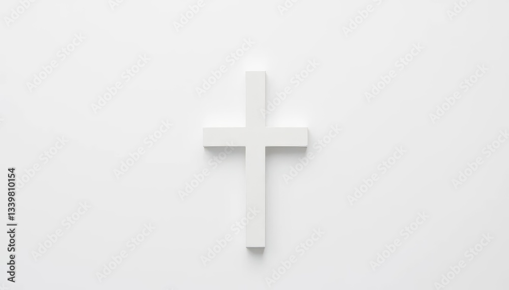 Obraz premium Clean, minimalist white cross abstract design on solid background, concept, digital
