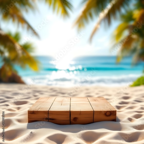 Wooden Podium on Sandy Beach