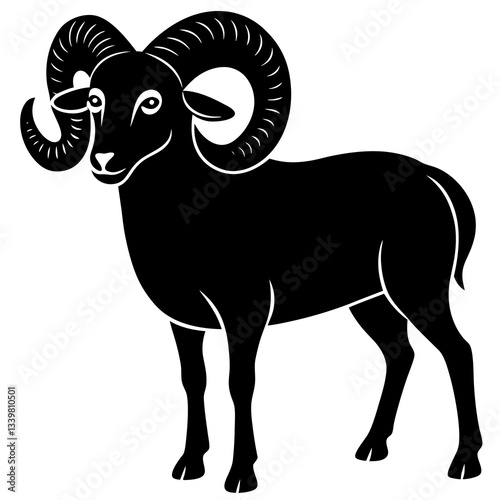Ram simple black silhouette, Black silhouette vector icon, silhouette illustration, Wild animal silhouette 