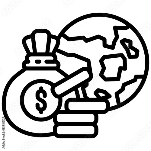 Global Economy icon in Outline Style. Simple Vector Design. Simple Vector Outline Icon