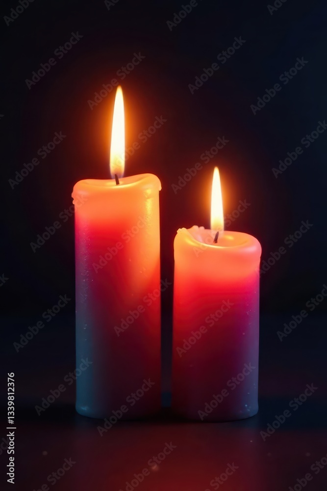 Two candle flames layered, creating intense light , candle flames, dark, setting Two candle flames layered, creating intense light , candle flames, dark, setting