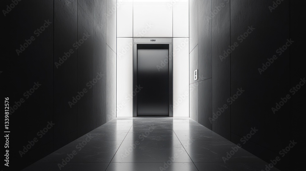 A Closed Elevator Door in a Modern Hallway A Closed Elevator Door in a Modern Hallway