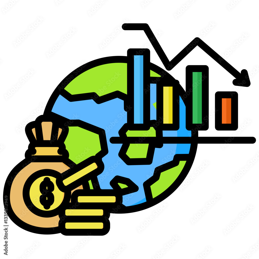 Economic Crisis icon in Flat Color Style With Outline. Simple Vector Design. Simple Vector Flat Icon Economic Crisis icon in Flat Color Style With Outline. Simple Vector Design. Simple Vector Flat Icon
