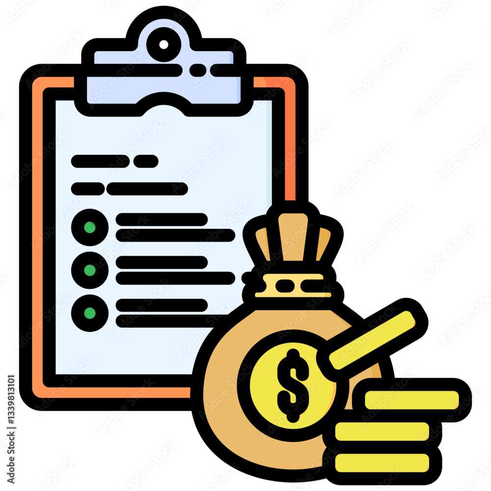 Financial Planning icon in Flat Color Style With Outline. Simple Vector Design. Simple Vector Flat Icon Financial Planning icon in Flat Color Style With Outline. Simple Vector Design. Simple Vector Flat Icon