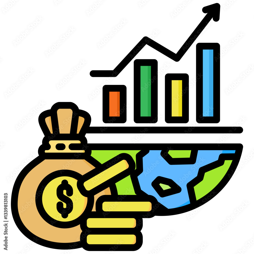 Economic icon in Flat Color Style With Outline. Simple Vector Design. Simple Vector Flat Icon Economic icon in Flat Color Style With Outline. Simple Vector Design. Simple Vector Flat Icon