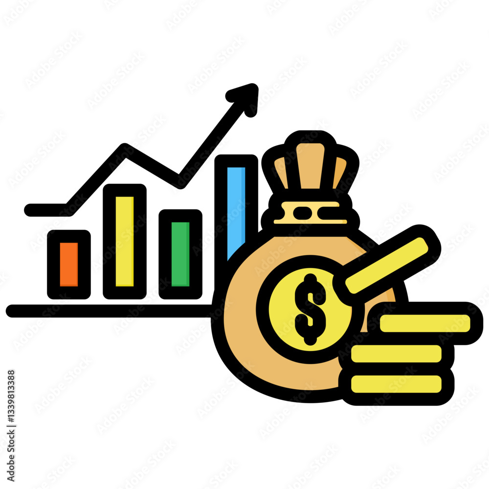 Profit icon in Flat Color Style With Outline. Simple Vector Design. Simple Vector Flat Icon Profit icon in Flat Color Style With Outline. Simple Vector Design. Simple Vector Flat Icon