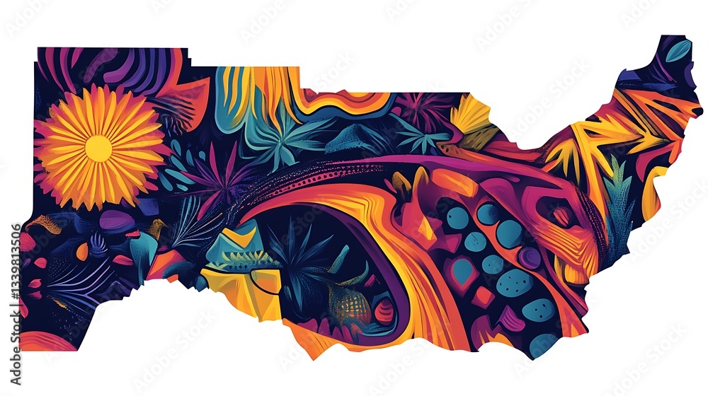 Obraz premium A colorful abstract artwork showcasing stylized floral and botanical shapes