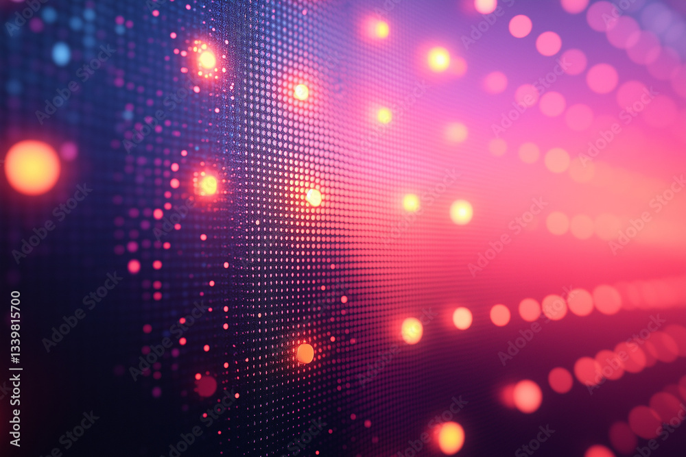 Fototapeta premium Modern stage with LED projection screens displaying energetic abstract motion visuals