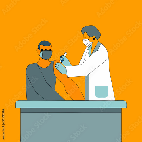 Man with vaccination concept. Doctor giving injection to patient