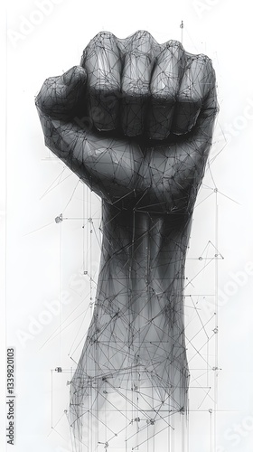 Power in Unity: A striking artistic rendering of a clenched fist raised in solidarity and resistance, symbolizing strength, determination, and the fight for justice and equality.