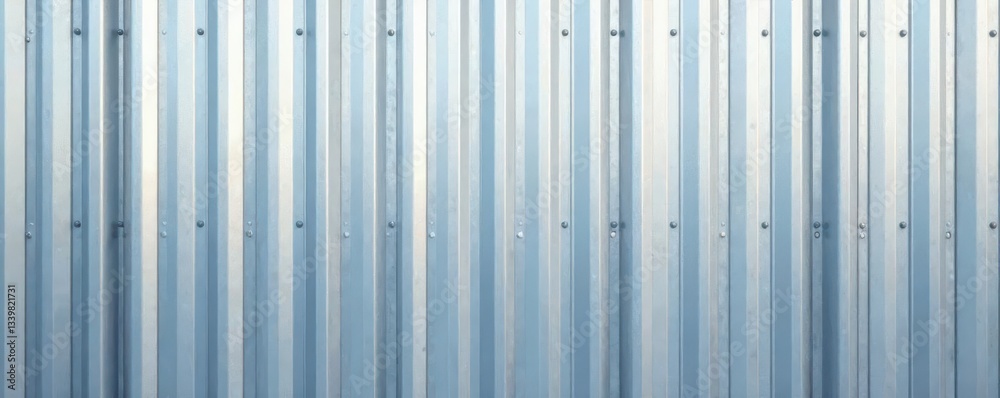 Wide shot, silver corrugated metal siding, visible bolts , reflective, durable, factory Wide shot, silver corrugated metal siding, visible bolts , reflective, durable, factory