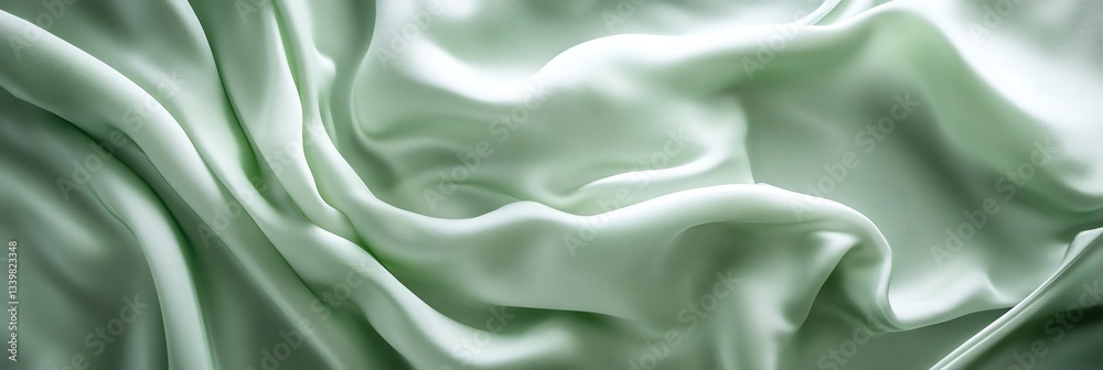 Obraz premium Flowing Soft Green Fabric Creates Elegant Abstract Design Background Banner