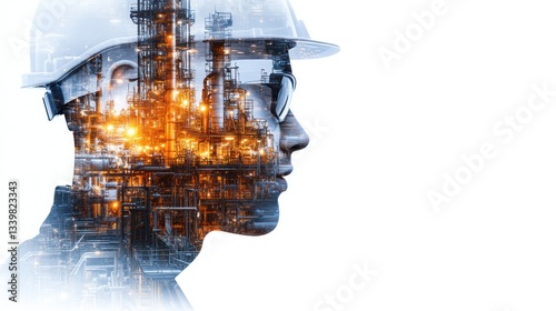 Obraz na płótnie Engineer's Vision: A Double Exposure of Industry and Innovation w salonie
