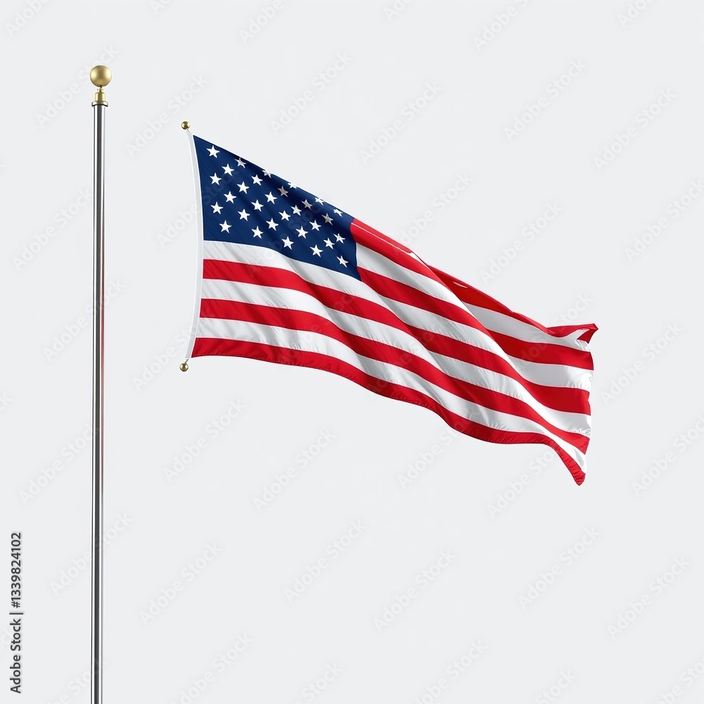 Fototapeta premium American Flag Waving on Flagpole - PNG Format for Design