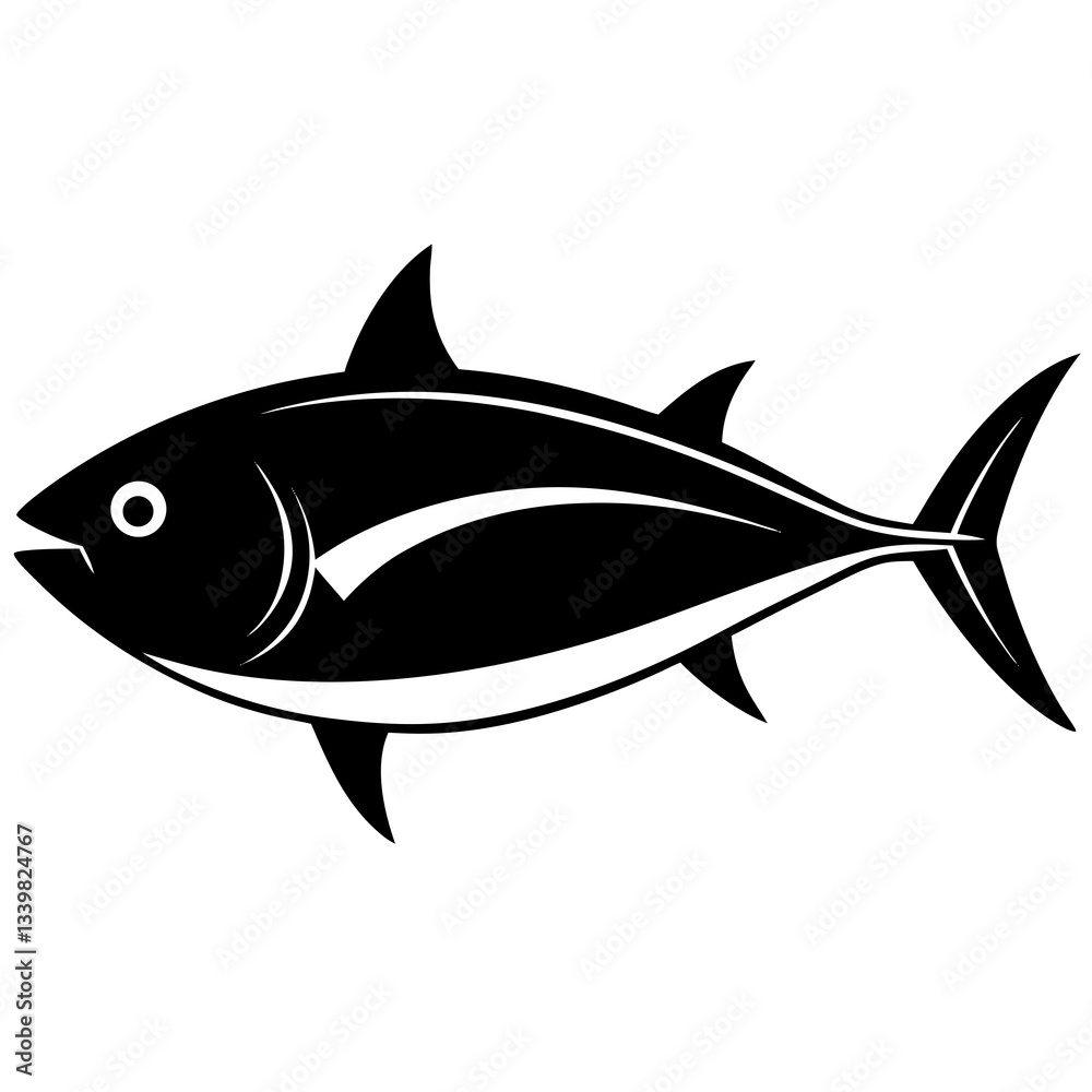 tuna fish simple black silhouette, Black silhouette vector icon, silhouette illustration tuna fish simple black silhouette, Black silhouette vector icon, silhouette illustration