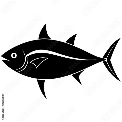 tuna fish simple black silhouette, Black silhouette vector icon, silhouette illustration