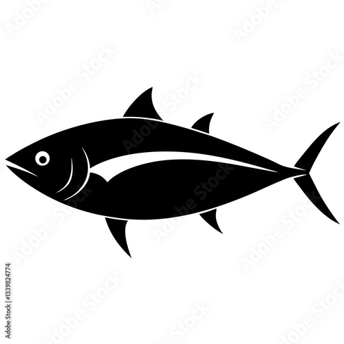 tuna fish simple black silhouette, Black silhouette vector icon, silhouette illustration