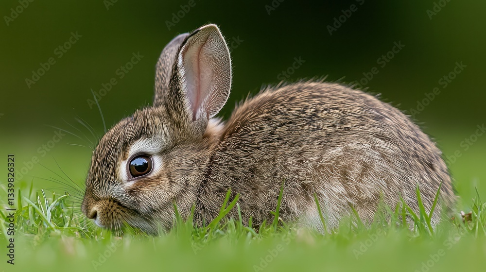 Fototapeta premium A Close Up Photograph Of A Small Brown Rabbit In Grass