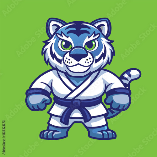 Tiger Karate Mascot Vector Logo Cartoon Character in Fierce Pose