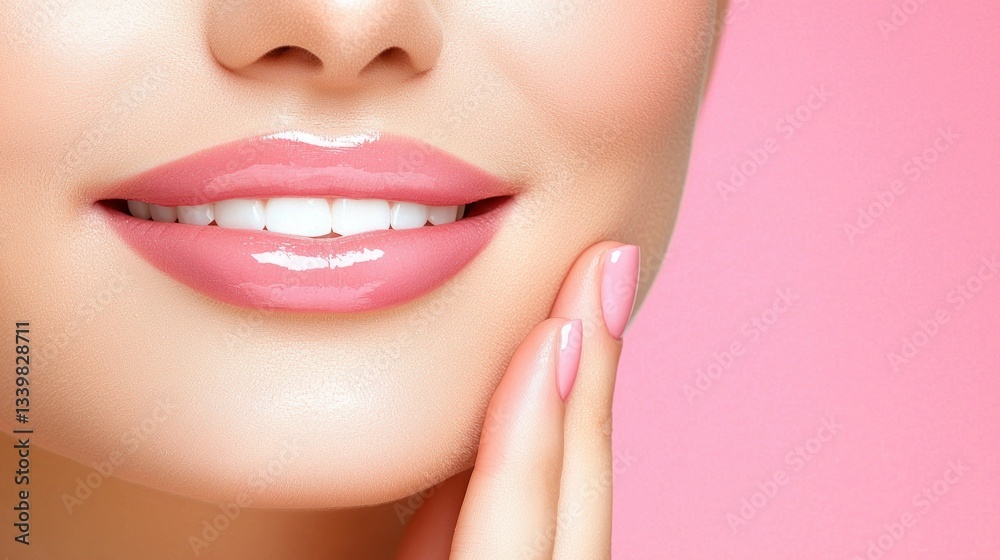 A closeup view of beautiful lips and manicured nails A closeup view of beautiful lips and manicured nails