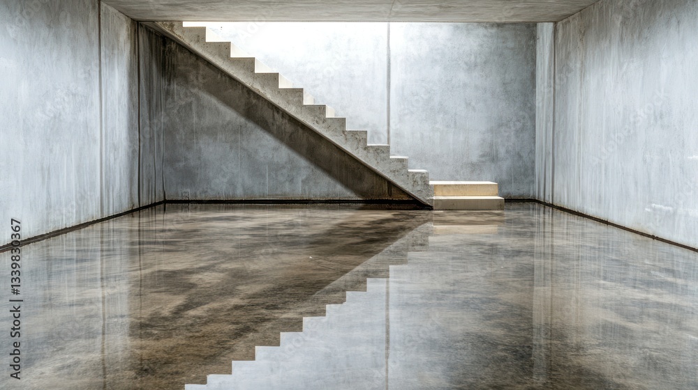 Fototapeta premium Reflective Concrete Staircase: Minimalist Architecture