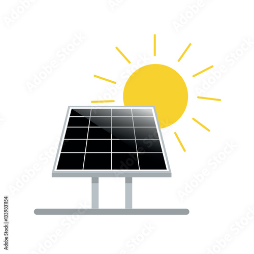 Solar panel power plant renewable sustainable energy with sun renewable electricity systems, vector illustration on white background