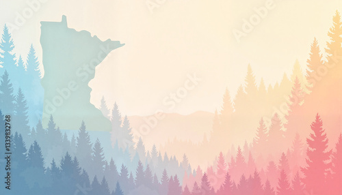 Pastel Minnesota flag illustration in serene forest landscape, state pride