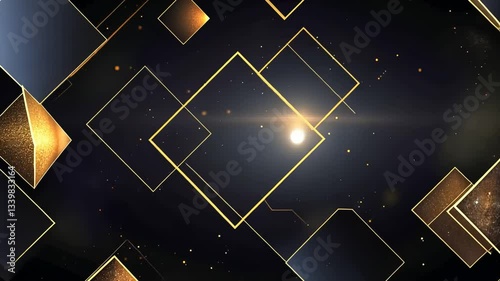 Abstract geometric background with golden lines and squares