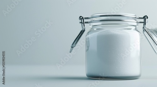 A sugar jar fading into transparency symbolizes the gradual reduction of sugar intake. Sharp glass details with high-definition fade effect.